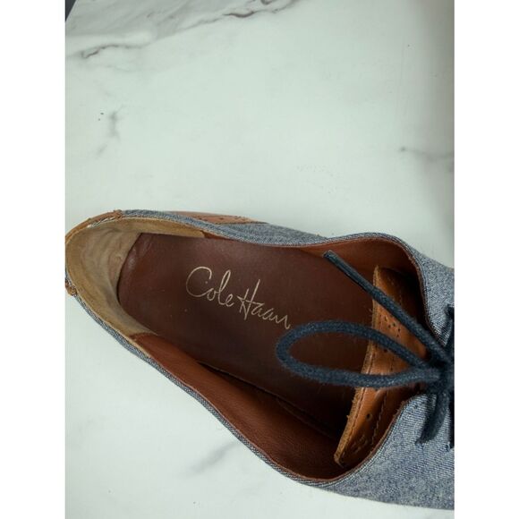 Cole Haan Men’s 10.5 Brown Leather Gray Canvas Cap Toe Oxford Shoes